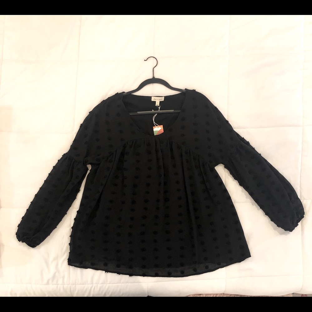 Pom Pom Polka Dot black blouse size L